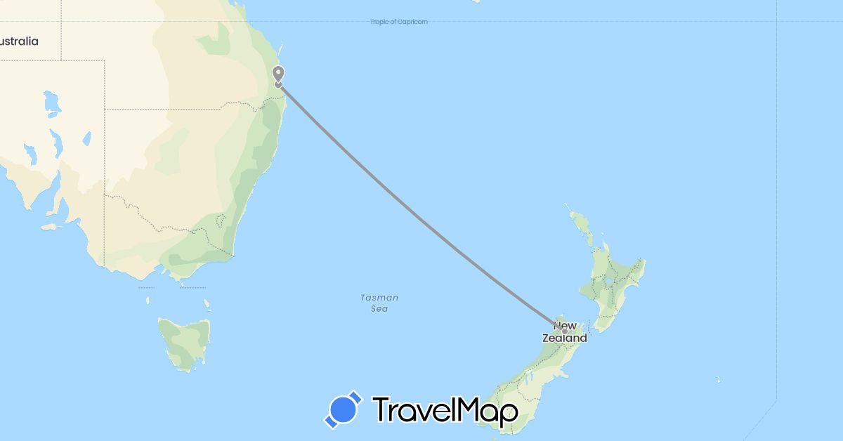 TravelMap itinerary: driving, plane in Australia, New Zealand (Oceania)